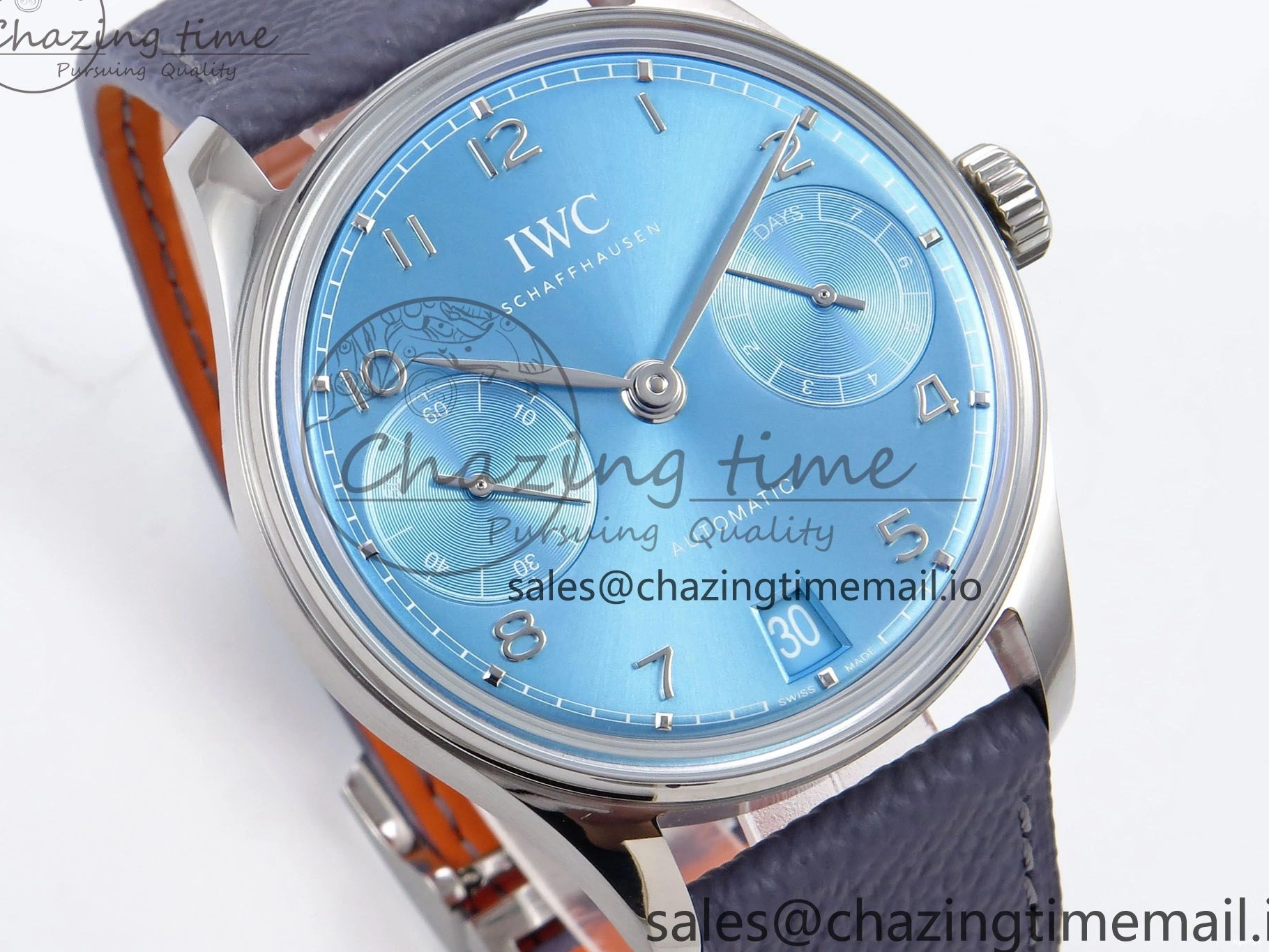 MIROTIME 0601 Lightweight Portugieser Automatic SS IW501708 APSF 1:1 Best Edition Light Blue Dial on Gray Leather Strap A 7012